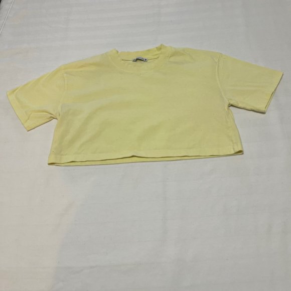 ZARA Womens Yellow Crop T Shirt Short Sleeve Top Sz S - Picture 3 of 5